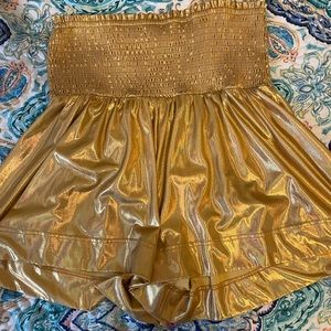 gold metallic smocked shorts